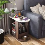 Studio Kook Bene Engineered Wood Side Table | End Table with Storage, Matte Finish (Junglewood Marble)