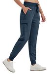 Willit Women's Cargo Hiking Pants Lightweight Athletic Outdoor Travel Joggers Quick Dry Workout Pants Water Resistant Navy Blue L