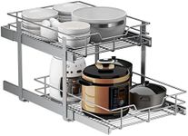 Coralov 2-Tier Cabinet Pull Out Shelves 18''W 22'' D Heavy Duty Slide Kitchen Cabinets Organizer Under Sink Drawer For Pans Pots Pantry Sliding - Chrome Finish