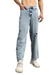 Hubberholme Men Summer Cotton Wide Leg Mid-Rise Jeans 14 Blue