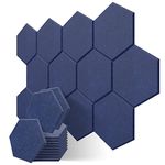 JBER Professional Hexagon Acoustic Foam Panels, Sound Proof Padding Soundproofing Absorption Panel, 14" X 12" X 0.4"/35.6 X 33 X 1 cm High Density Wall Tiles for Acoustic Treatment (12P Dark Blue)