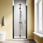 SL4U 30" W x 72" H Frameless Bifold Shower Door, 1/4'' Clear Tempered Glass Shower Door, Folding Shower Glass Door, Reversible Installation, Matte Black