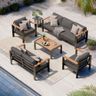 Oasbira Aluminum Outdoor Patio Furniture Set with Coffee Table, 5 Piece Patio Conversation Sets with Washable Thick Cushions, Outdoor Sectional Furniture Set for Porch, Balcony, Deck, Yard, Graphite