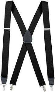 HOLD'EM Suspender Men X-Back Clip on Leather Crosspatch-Black (Tall 54")