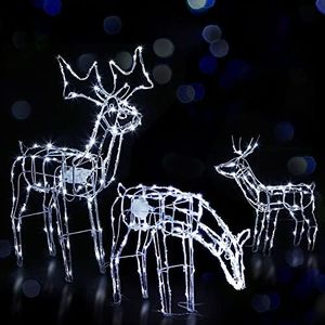 Jingle Jollys Christmas Lights 3D Motif LED Fairy Light, Outdoor Decorations, Cold White Movable 250 Bulbs Set of 3 for Lawn Garden Festival Holiday Party Ornaments