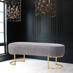 Orchid Gold Metal Bench with Grey Velvet Upholstery, Ideal for Hallway, Bedroom, Dining Room