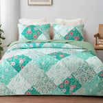 Whale Flotilla Reversible Patchwork Quilts Full/Queen Size, Lightweight Boho Printed Bedspreads Coverlets Quilt Bedding Set with 2 Pillow Shams for All Seasons, Light Green