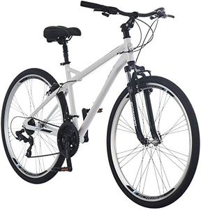 Schwinn Network 3.0 Hybrid Bike, Men and Women, 700c Wheels, 21-Speed, 18-Inch Aluminum Frame, Front Suspension, Alloy Linear Pull Brakes, White