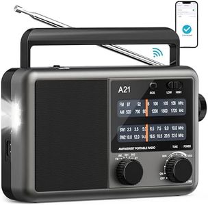 Jazmm Portable AM FM Shortwave Radio with Bluetooth,Transistor Radio with Best Reception,Battery Operated Radio by 4D Cell Batteries or AC Power,Flashlight,SOS Alarm,Big Speaker,Earphone Jack for Gift