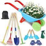 Kids Gardening Tools Set, Gardening Set for Kids, Outdoor Backyard Farm Digging Toys with Wheelbarrow Shovel, Rake, Trowel, Fork, Birthday Gifts for Boys Girls Age 3+