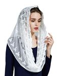 BEAUTELICATE Women Lace Mantilla Catholic Church Chapel Veil Infinity Formal Head Cover Scarf For Latin Mass Communion Off-White