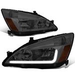 DNA MOTORING Pair Headlight Assembly Compatible with 03-07 Honda Accord, Smoked Lens Amber Corner,HL-LB-HA03-SM-AB