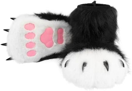 hbbhml Animal Fuzzy Slippers Bear Cat Wolf Dog Fox Fursuit Feet Paw Claw Shoes Furry Boots Costume Accessories for Adult Kids, Black White2, One Size Big Kid