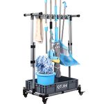 QTJH mop and broom holder put wet mops Movable Floor-Mounted mop Rack Cleaning cart mop hanger Tool Storage for garden, Garage Hospitals, Factories, Restaurants,