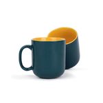 Shay Large Ceramic Coffee Mug Set of 2, Teal & Yellow, 400ml | Ceramic Mug | Glossy Finish | Mug for Coffee | Ceramic Coffee Mug | Coffee Cup | Stoneware | Microwave Safe (Belly Mug - Teal Yellow)