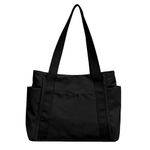 Tote Bag for Women with Zipper Compartments Handbags Shoulder Bag Waterproof Work Bag for Travel Beach School Black