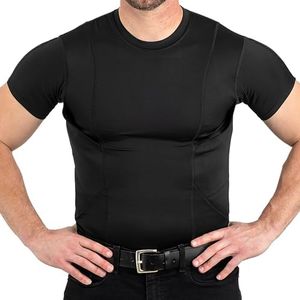 CCW Tactical Concealed Carry Holster Shirt | Quick Access Open Pocket with Large Storage | Mens Crew, Black, XX-Large