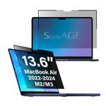 SenseAGE Magnetic Privacy Screen Filter for MacBook Air 13.6 inch, Easy On/Off Anti-Blue Light, Anti-Glare Privacy Screen Protector, Compatible with Apple Mac Laptop 13.6 inch (2023 M2)