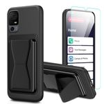 Kaotengwo for Jitterbug Smart 4 Phone Case with Tempered Glass Screen Protector, Card Holder with Kickstand case for Jitterbug smart4 Cover - Black