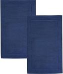 Hawmam Linen Royal Blue Bath Mats, 21 x 34 inches, Pack of 2-100% Ring Spun Cotton,[Not a Bathroom Rug] Banded Design, Highly Absorbent, Machine Washable for Bathroom Floor Towel