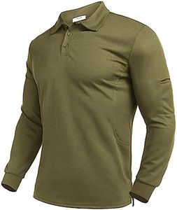 Deyeek Long Sleeve Polo Shirts for Men 3 Button Quick Dry Performance Tactical Shirts UPF 50+ Pique Jersey Golf Shirt Army Green