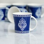 Femora Block Print Ceramic Coffee & Tea Cup Set of 6, 160 ML, Blue