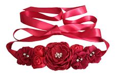 Flowers materniry sash baby shower pregnancy belts for Mom to be, Burgundy, 95 inchs