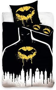 Parure de lit Batman City 100% Coton - Housse de Couette 140x200cm + Taie d'oreiller 65x65cm