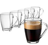 KiKiluxxa Clear Toughened Glass Coffee Mug with Convenient Solid Handle Mug Set for Tea, Coffee, Beer, Hot/Cold Drinks, Espresso, Cappuccino [ 230ml-Pack of 6 ]