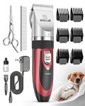 Pet Grooming Clipper Kits Low noise Oneisall Dog and Cat Rechargeable Cordless Electric Queit Clippers Set (Red)