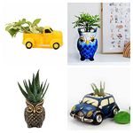 Brotherhood Resin Pot Combo of 4 Car|Truck|Owl Pots|Planters Flower Pots Succulent Polyresin Pot|Planters for Home & Garden Decor|Garden pots for Balcony Decor|Kids Room|Rerurn Gift