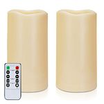 Amagic 3" x 6" Waterproof Flameless Candles for Outdoor - Battery Operated LED Pillar Candles with Remote Control and Timers, Ivory, Plastic, Won't Melt, Set of 2