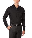 Calvin Klein Men's Dress Shirt Regular Fit Non Iron Herringbone French Cuff, Black, 18.5" Neck 36"-37" Sleeve