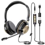 Wantek USB Computer Headset with Clear Chat Microphone, Lightweight On Ear Wired Headset for MS Teams,Skype,Webinars,Call Center and More