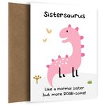 Sister Birthday Cards from Brother or Sisters - Sistersaurus Card - Pink Dinosaur Bday Card for Little Sister or Big Sis on 1st 2nd 3rd 4th 5th 6th 7th 8th 9th 10th