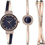 Anne Klein Women's AK/3292NVST Premium Crystal Accented Rose Gold-Tone and Navy Blue Watch and Bangle Set