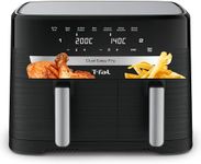 T-fal Dual Easy Fry XL Air Fryer 7-in-1, with 2 Baskets, 8.7 Qt total, Dual Air fryer, Air Fry, Extra Crisp, Roast, Bake, Reheat, Dehydrate, Sync Mode, Dishwasher Safe Baskets, Black & Metal