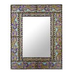 NOVICA Purple and Green Reverse Painted Glass Frame Rectangular Wall Mounted Mirror, Colorful Reflection'