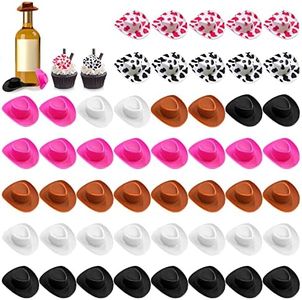 XIPEGPA 50PCS Plastic Mini Western Cowboy Cowgirl Hats Cute Miniature Hat West Party Crafts for Cowboy Cowgirl Party Supplies (Colourful)