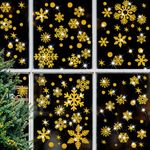 GEEHUA 162Pcs Glitter Snowflake Window Stickers, Christmas Window Clings Anti-Collision Window Decals Save Birds Window Collisions Winter Wonderland Decorations for Home Glass Christmas Party (Gold)