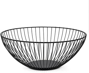 HOMQUEN Cesta De Frutas, Frutero, Frutero De Alambre Metálico Para Cocina, Frutero Para Mostrador De Cocina, Cesto Para Frutas, Verduras, Pan, Aperitivos, Utensilios De Cocina (Redondo Corto, Negro)