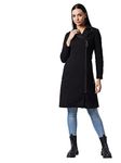 Dolce Crudo Women's Black V-Neck Full Sleeve Solid Knee Length Jacket (DOAW21JKT03-43-62-02,Black,XS)