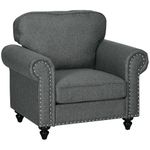 HOMCOM Fabric Accent Chair with Nailhead Trim Rolled Arms and Slatted Wood Frame, Upholstered Lounge Chair for Living Room, Bedroom, Home Office, Charcoal Grey