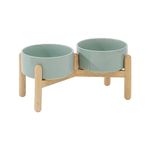 Havniva Ceramic Raised Dog Bowl with Stand for Small and Medium Breed Dog Dish Pet Food and Water Bowl (Double Bowl with Stand - Light Green, 6" D)