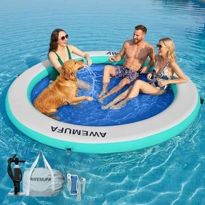 AWEMUFA 8ft Floating Ring Lake Raft for Adults 8 Inch Thickness Inflatable Water Hammock Multi-Person Party Water Toys Round Mint Green Dock Platform Circle Float Island Pad