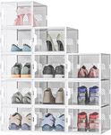 MYHMCT Shoe Storage Box, 12 Pack Clear Plastic Stackable Shoe Boxes Shoe Organizer Containers with Lids for Women/Men,Fit up to UK 12 (White)