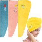 ROMASA Hair Drying Towel Microfiber Hair Towel Wrap with Buttons Super Absorbent Twist Turban Shower Gift for Kids and Women (3pcs Fruit)