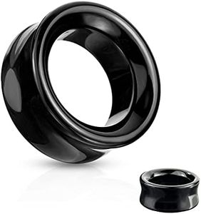 blue palm jewelry Pair of Double Flare Hollow Tunnel Solid Black Stone Obsidian Saddle Ear Plugs E584, Stone, none 155