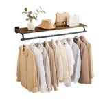 SONGMICS Wall-Mounted Coat Rack, Wall Shelf with Hanging Rod, Loads up to 132 lb, 11 x 42.9 x 5.2 Inches, Entryway, Bedroom, Walk-In Closet, Rustic Brown and Ink Black UHSR135B01