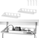 INDIAN DECOR. 41611 Pack of 2 Under Desk Cable Management Tray Organizer, 40cm Heavy Sheet Metal Cable Holder Under Table Wire System Management for Home Desks, Offices and Kitchens (White)